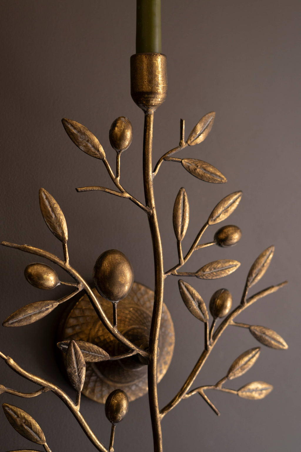 ANTIQUE BRASS FRUIT TREE TAPER WALL SCONCE