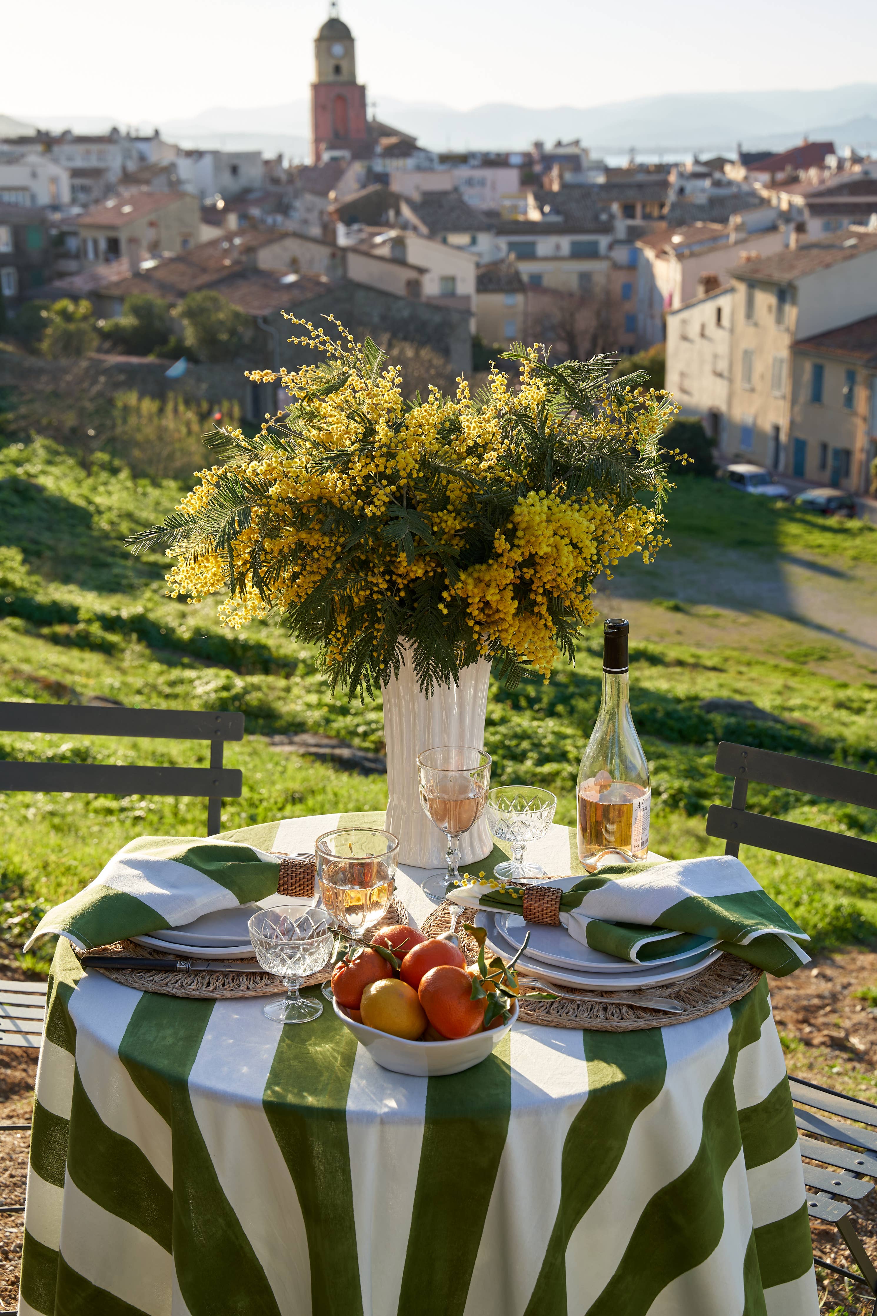 St. Tropez Vert Stripes | French Tablecloth