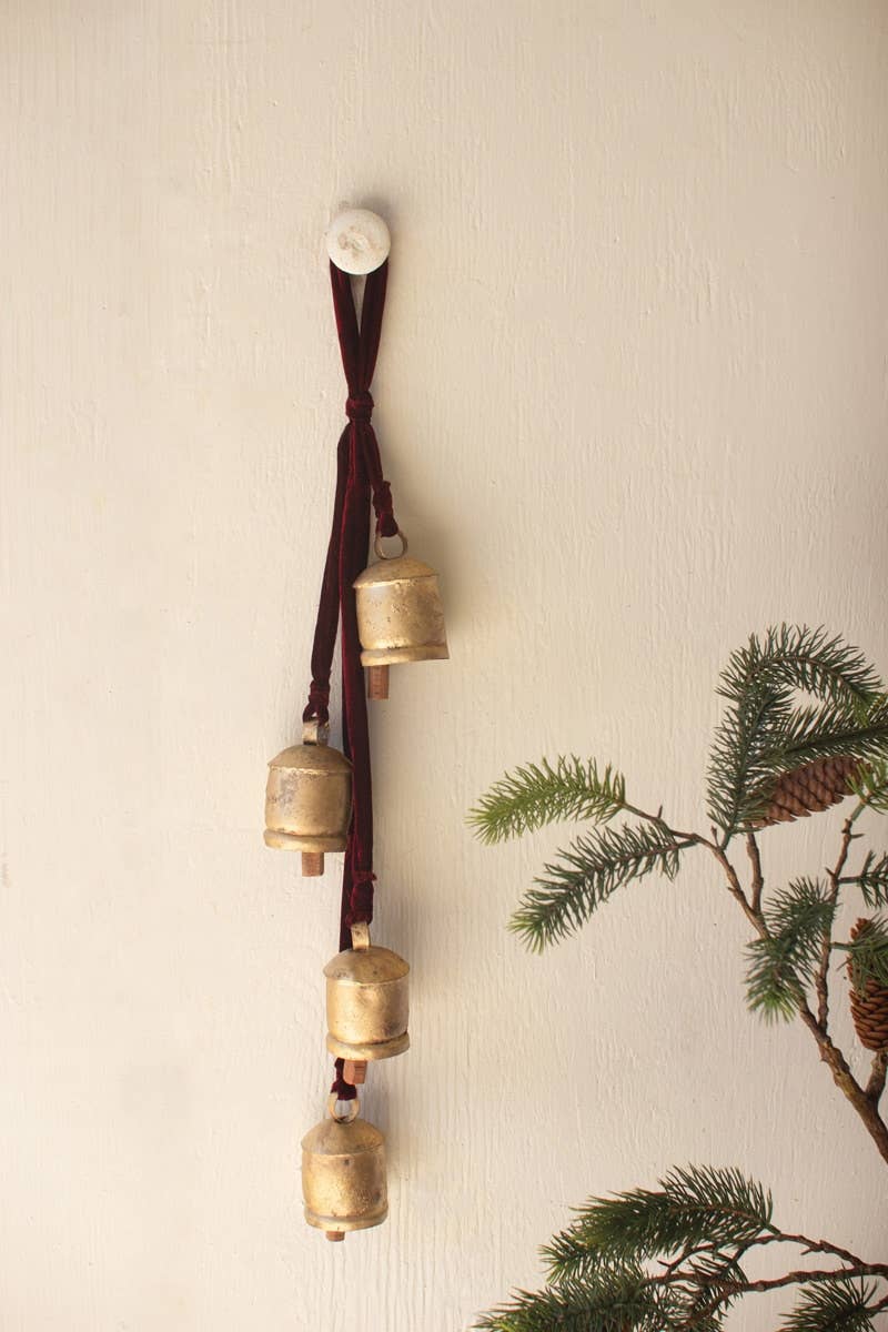 JINGLE BELL CLUSTER - MAROON VELVET RIBBON