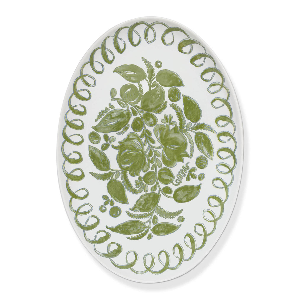 Amalfi Oval Tray White/Green - 15.7" x 11"