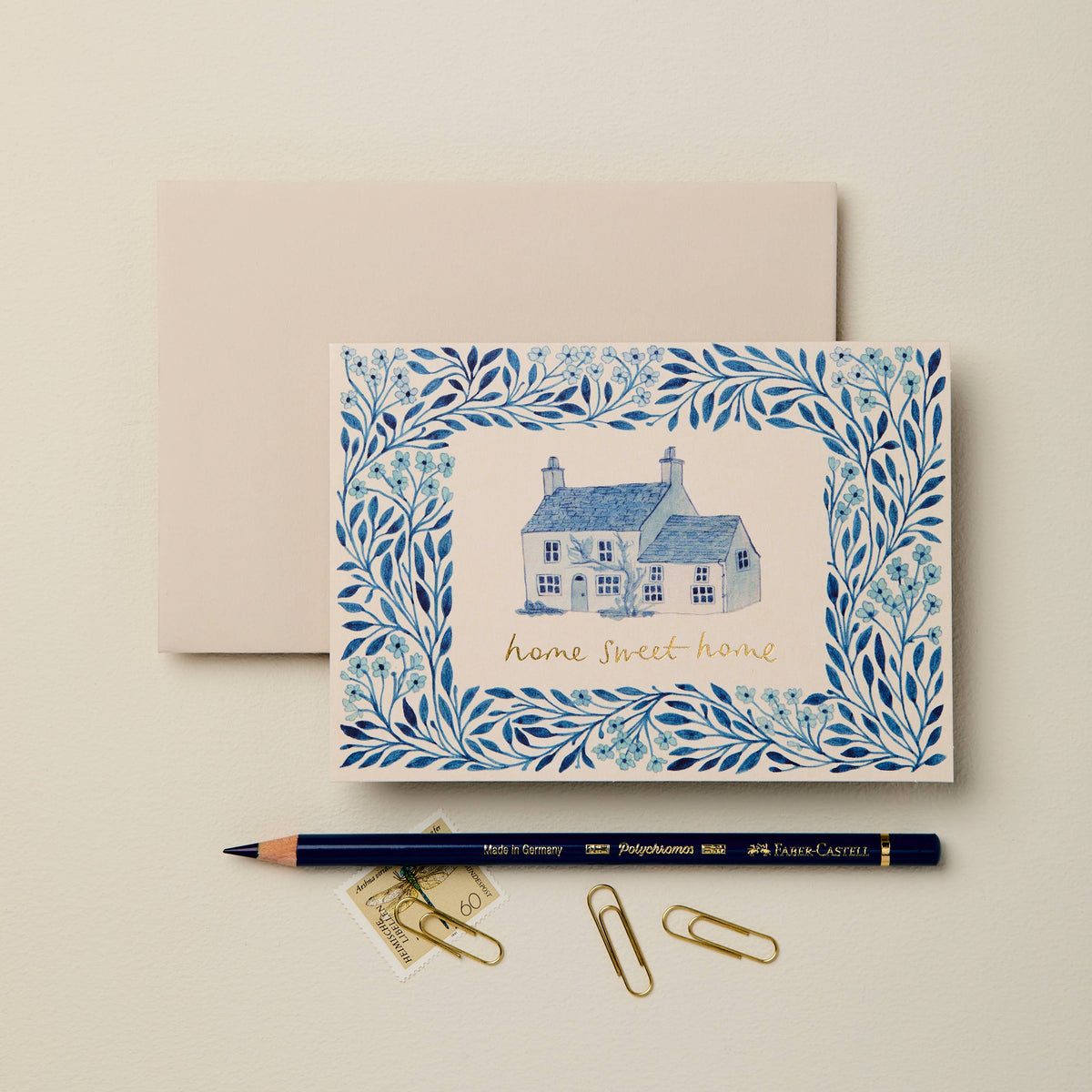 Blue Flora 'Home Sweet Home' Card