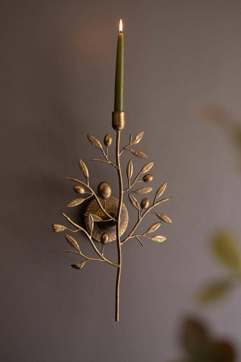 ANTIQUE BRASS FRUIT TREE TAPER WALL SCONCE
