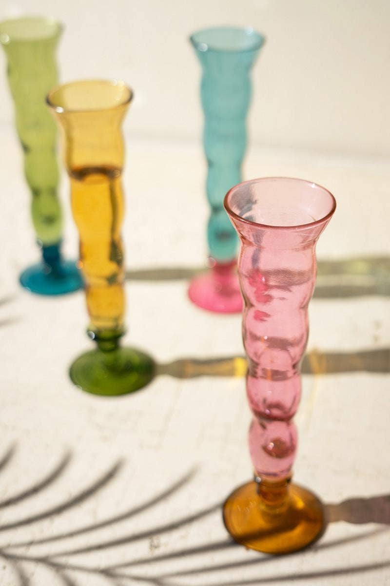 SET OF FOUR WAVY TRUMPET CHAMPAGNE GLASSES - ONE EACH COLOR