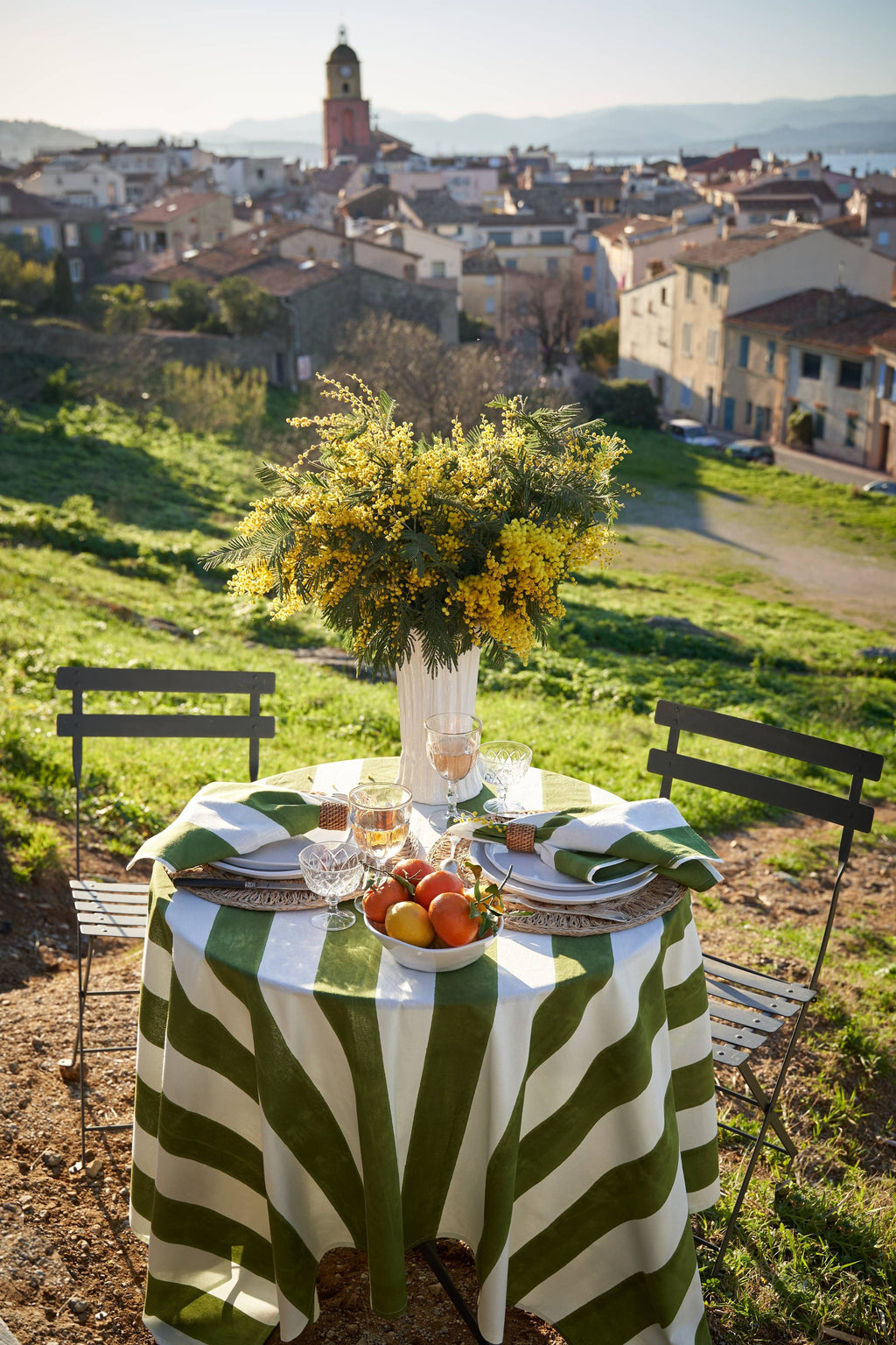 St. Tropez Vert Stripes | French Tablecloth