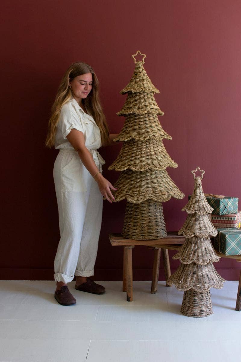 SET OF TWO WOVEN VINE CHRISTMAS TREES
