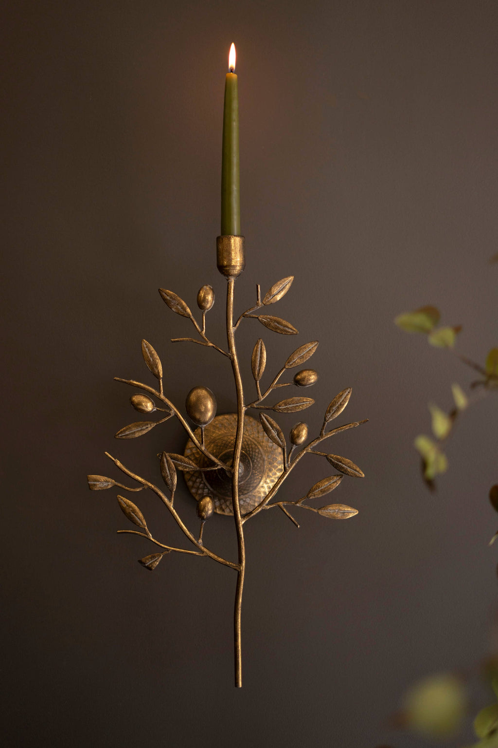ANTIQUE BRASS FRUIT TREE TAPER WALL SCONCE