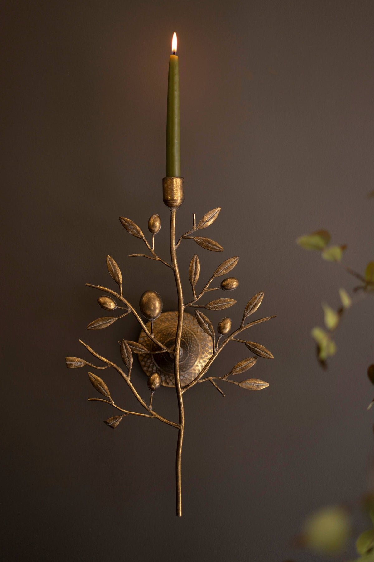 ANTIQUE BRASS FRUIT TREE TAPER WALL SCONCE