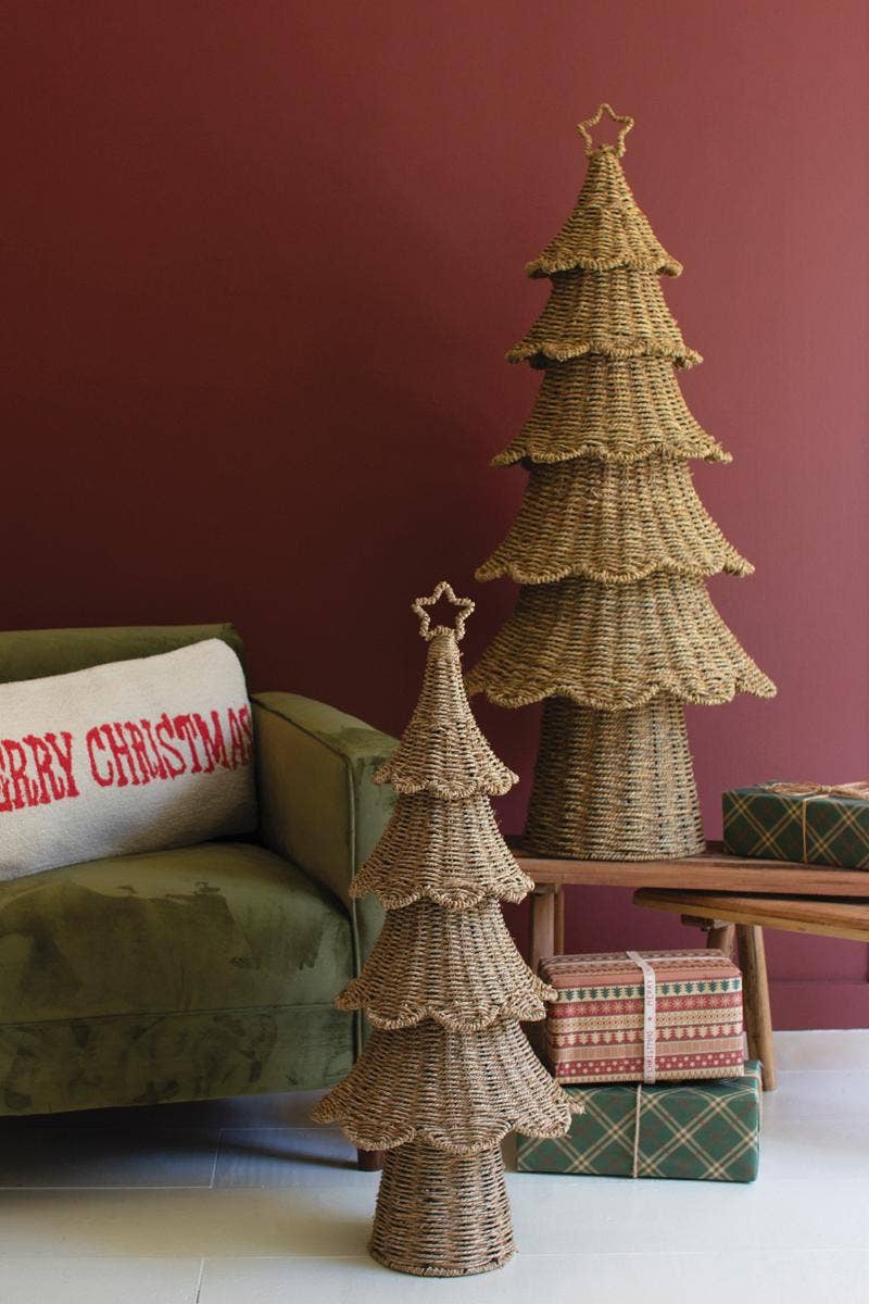 SET OF TWO WOVEN VINE CHRISTMAS TREES