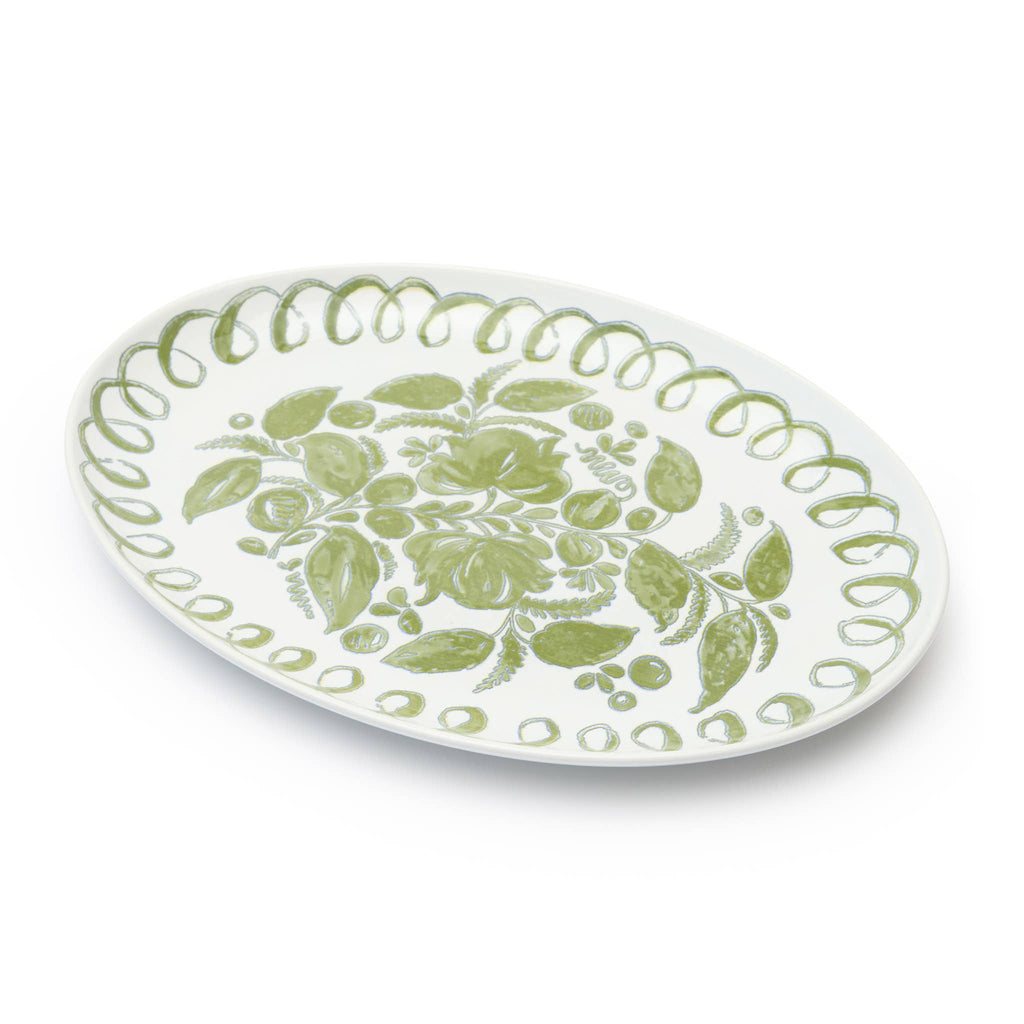 Amalfi Oval Tray White/Green - 15.7" x 11"