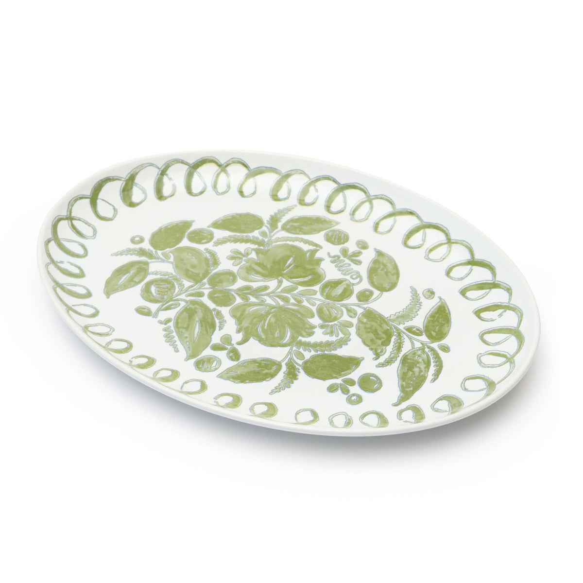 Amalfi Oval Tray White/Green - 15.7" x 11"