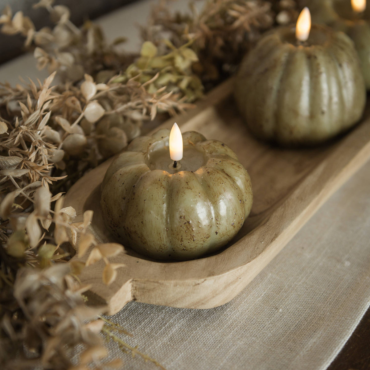 3" GREEN 3D FLAME SHORT PUMPKIN CANDLE