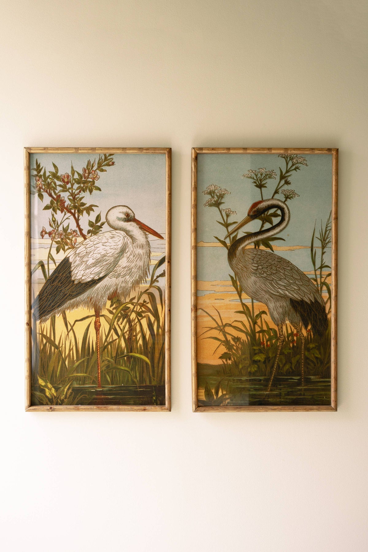 SET OF TWO FRAMED HERON PRINTS UNDER GLASS