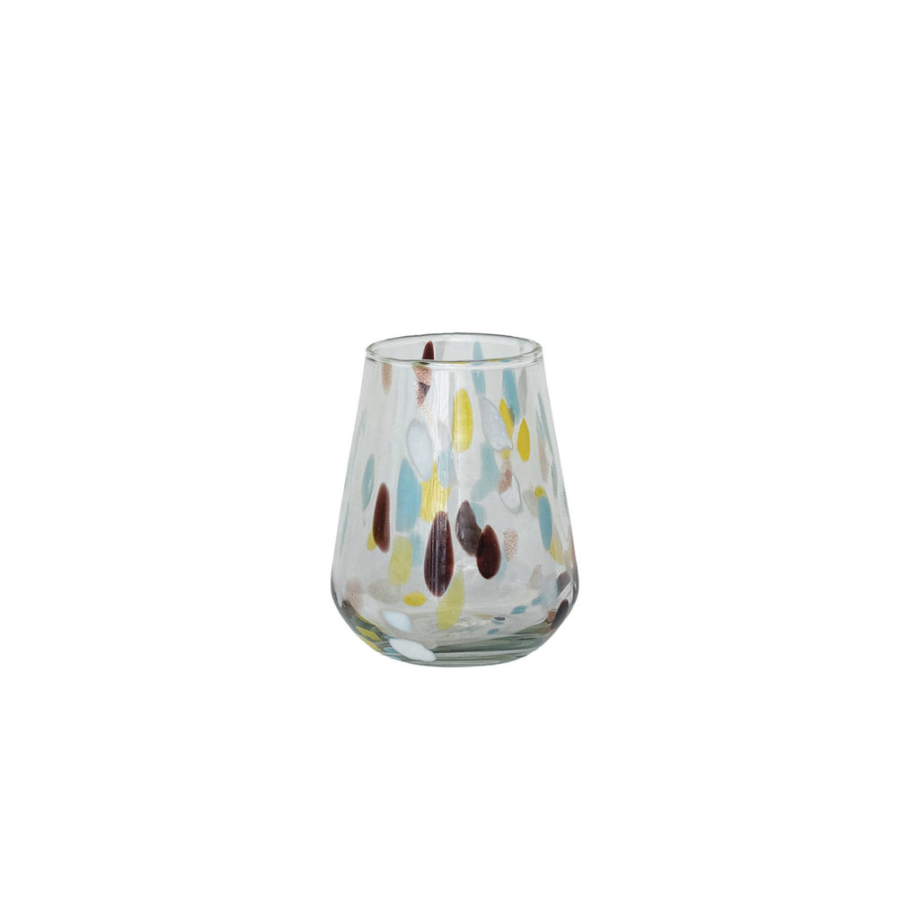 Cheers Hand-Blown Confetti Drinking Glass 12 oz Multi Color