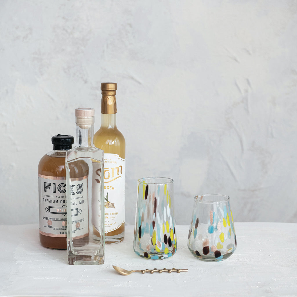 Cheers Hand-Blown Confetti Drinking Glass 12 oz Multi Color