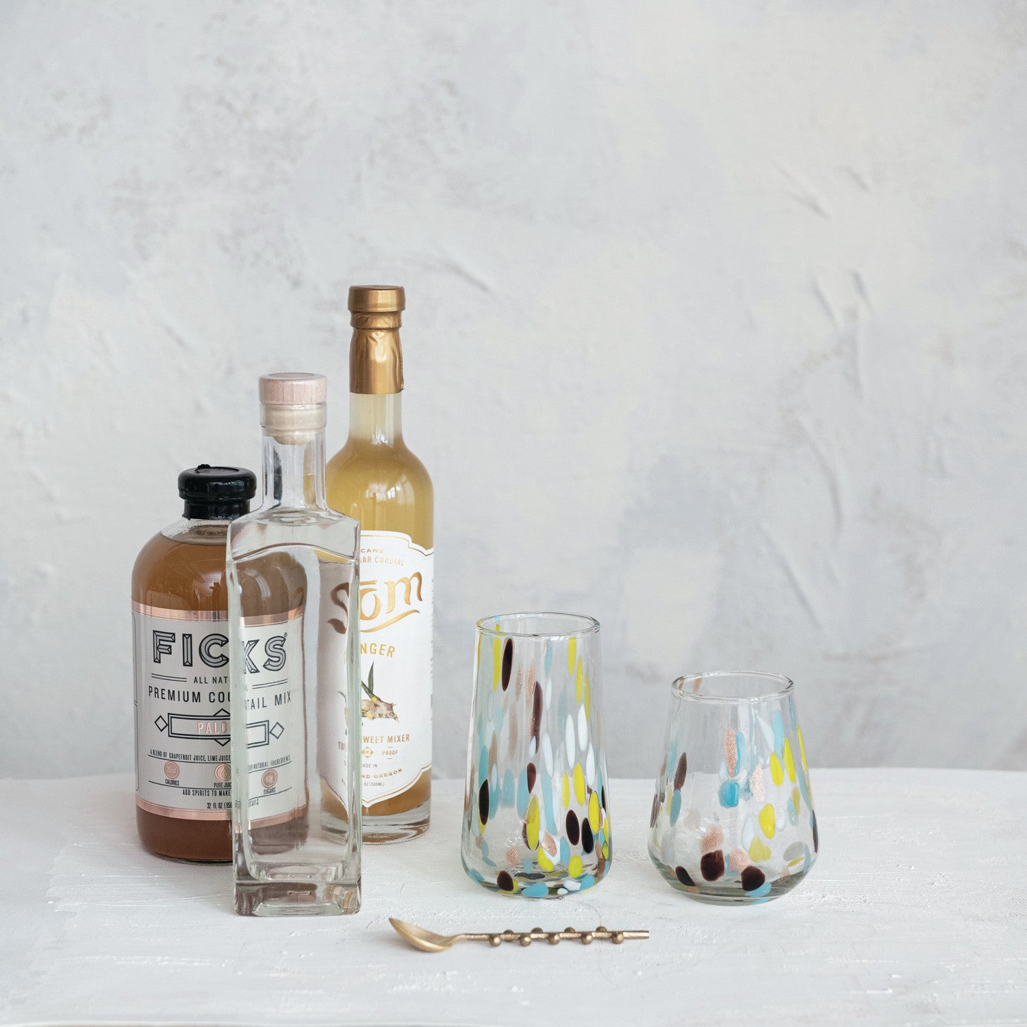 Cheers Hand-Blown Confetti Drinking Glass 12 oz Multi Color