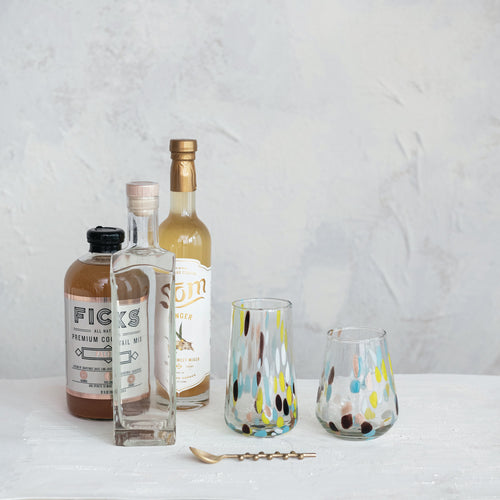 Cheers Hand-Blown Confetti Drinking Glass 12 oz Multi Color