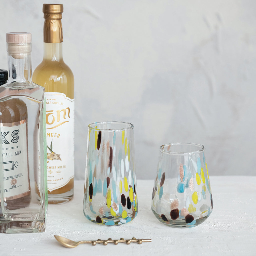 Hand-Blown Confetti Drinking Glass 12 oz Multi Color