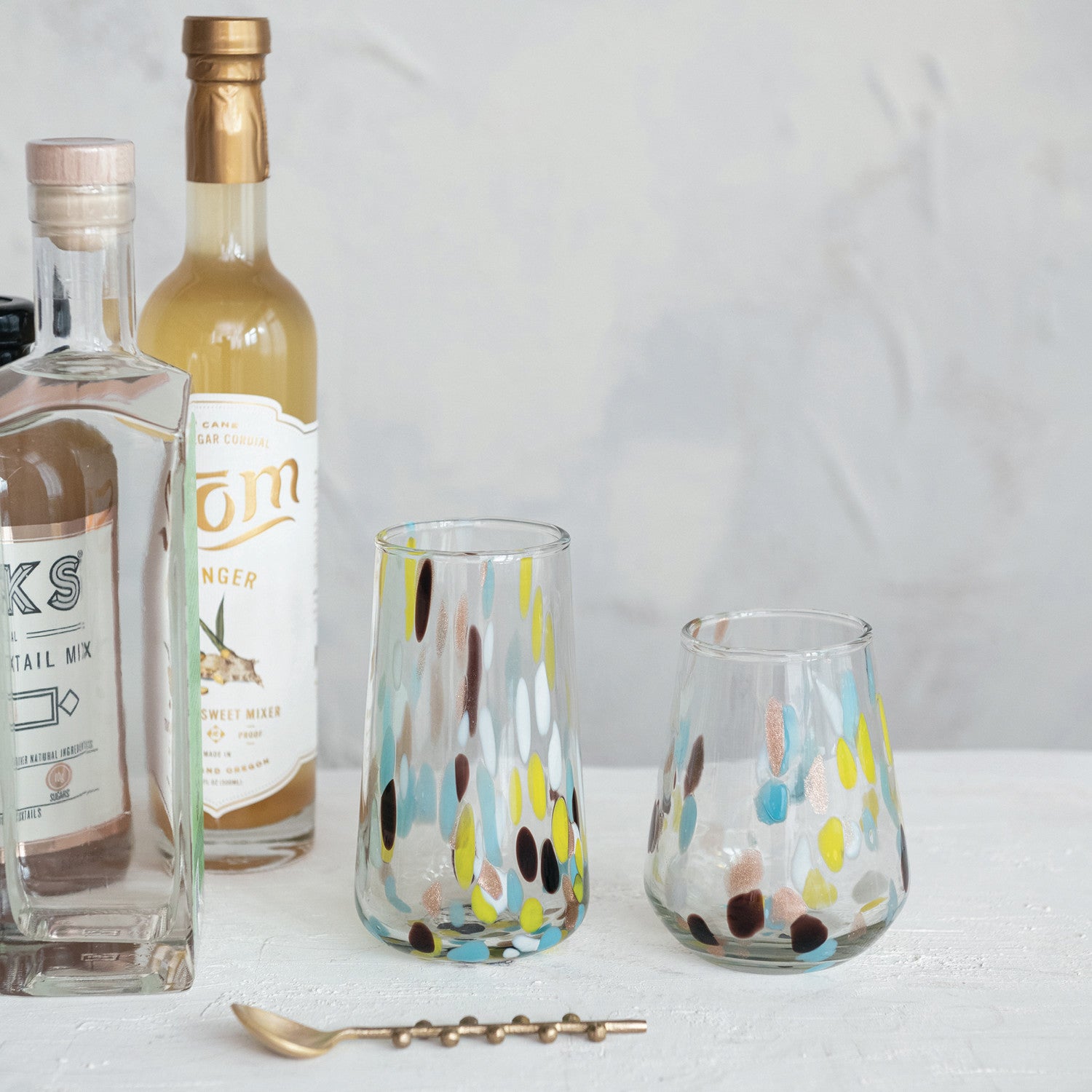 Hand-Blown Confetti Drinking Glass 12 oz Multi Color