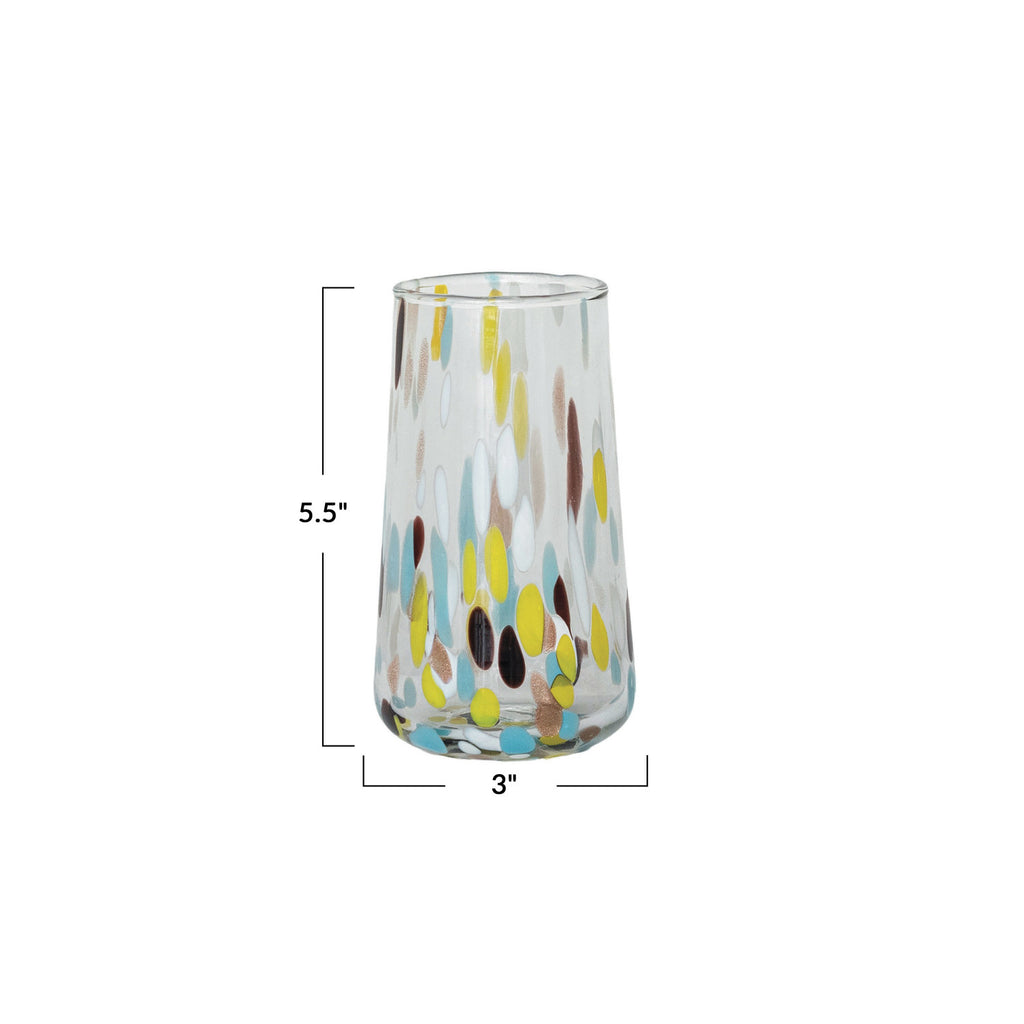 Hand-Blown Confetti Drinking Glass 12 oz Multi Color
