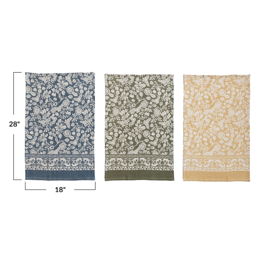 Meadow Cotton Printed Floral Tea Towels 28 x 18 Set of 3