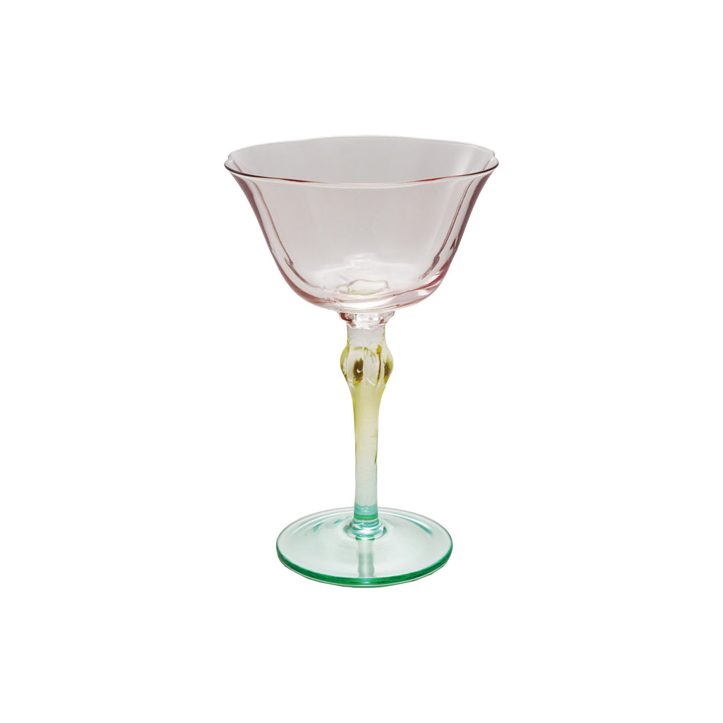 Magpie Hand-Blown Stemmed Wine Glass 6 oz Pink Yellow Green