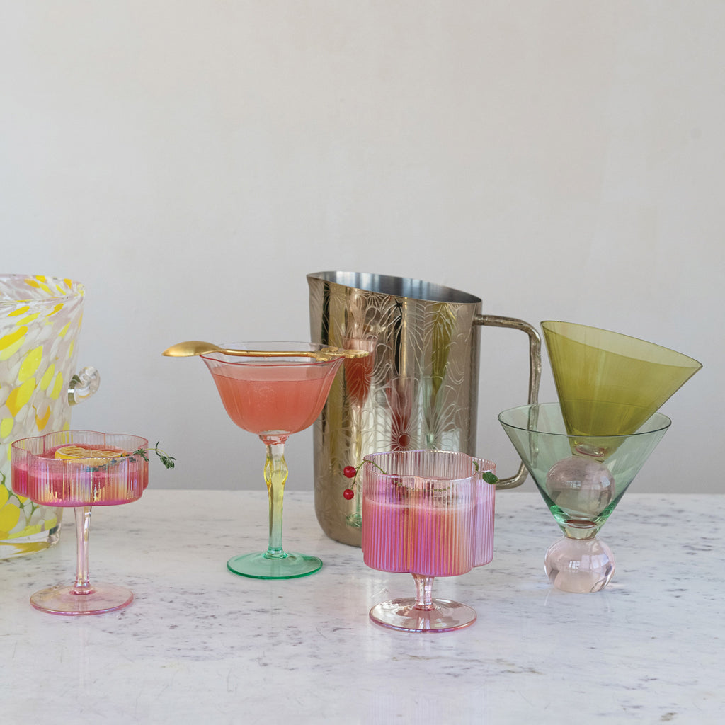 Magpie Hand-Blown Stemmed Wine Glass 6 oz Pink Yellow Green