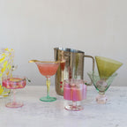Magpie Hand-Blown Stemmed Wine Glass 6 oz Pink Yellow Green