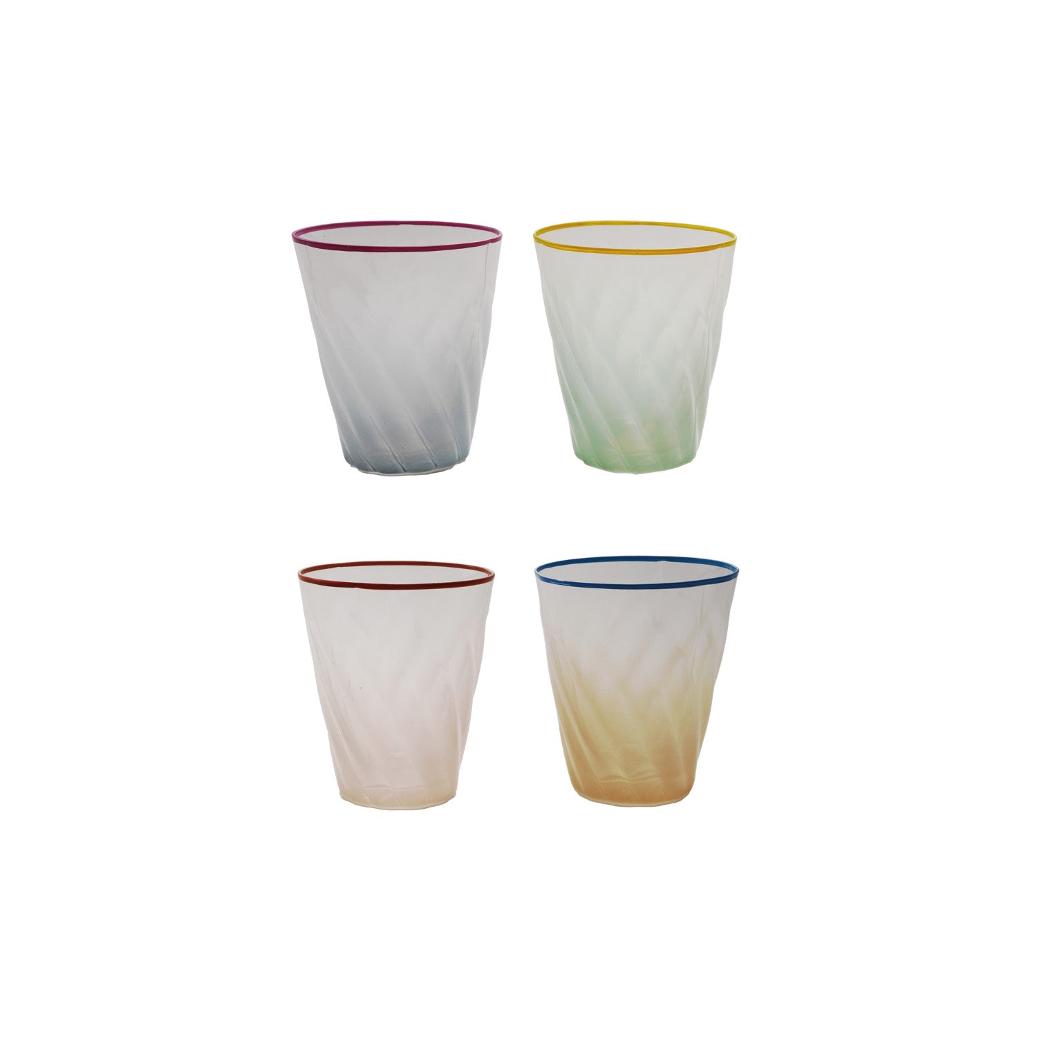 Cheers 8 oz. Twisted Glass with Ombre Colored Rim Set of 4
