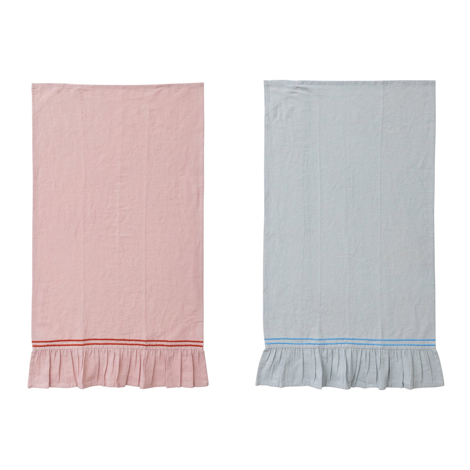Gather Cotton Linen Embroidered Ruffle Tea Towels 28 x 18 2 Colors