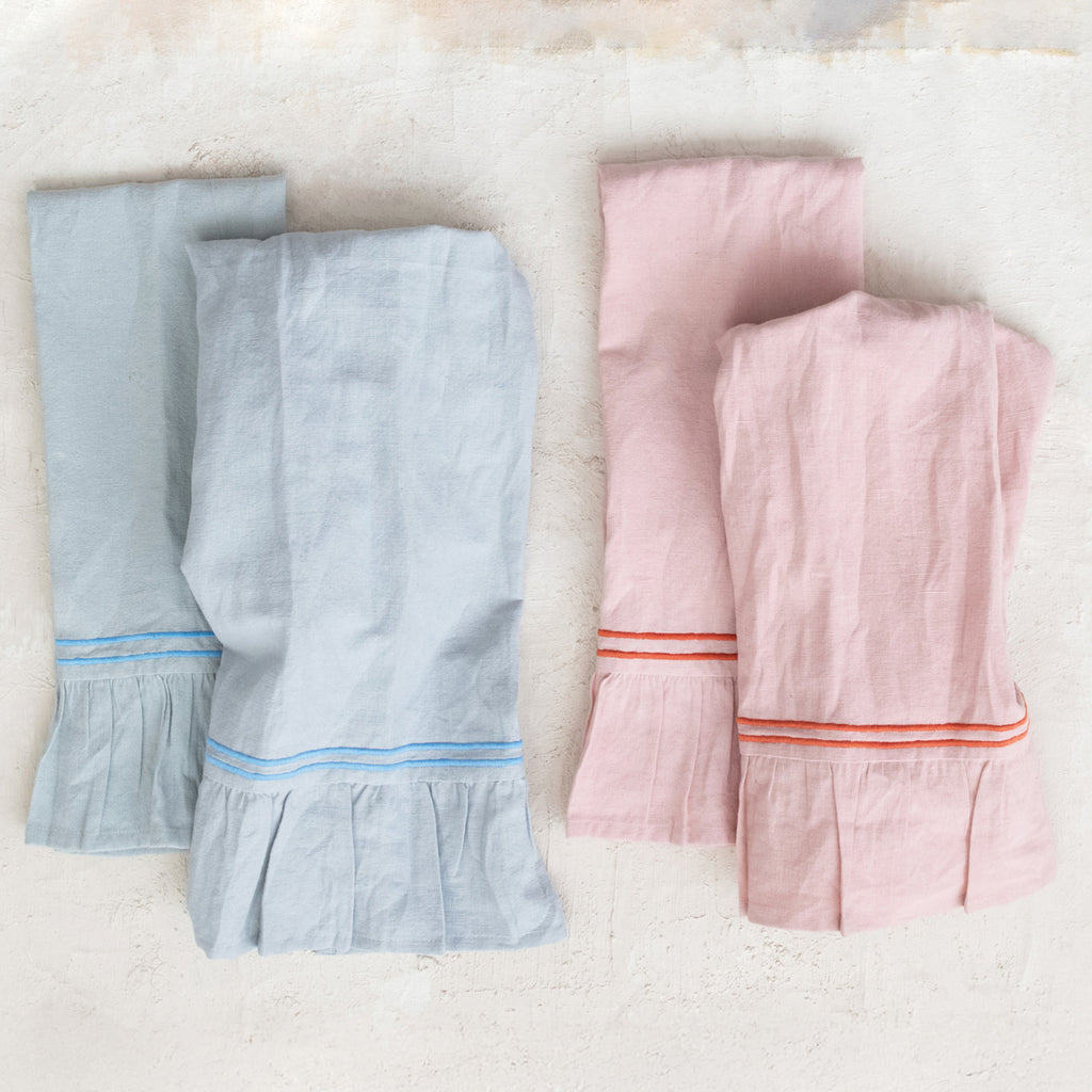 Gather Cotton Linen Embroidered Ruffle Tea Towels 28 x 18 2 Colors
