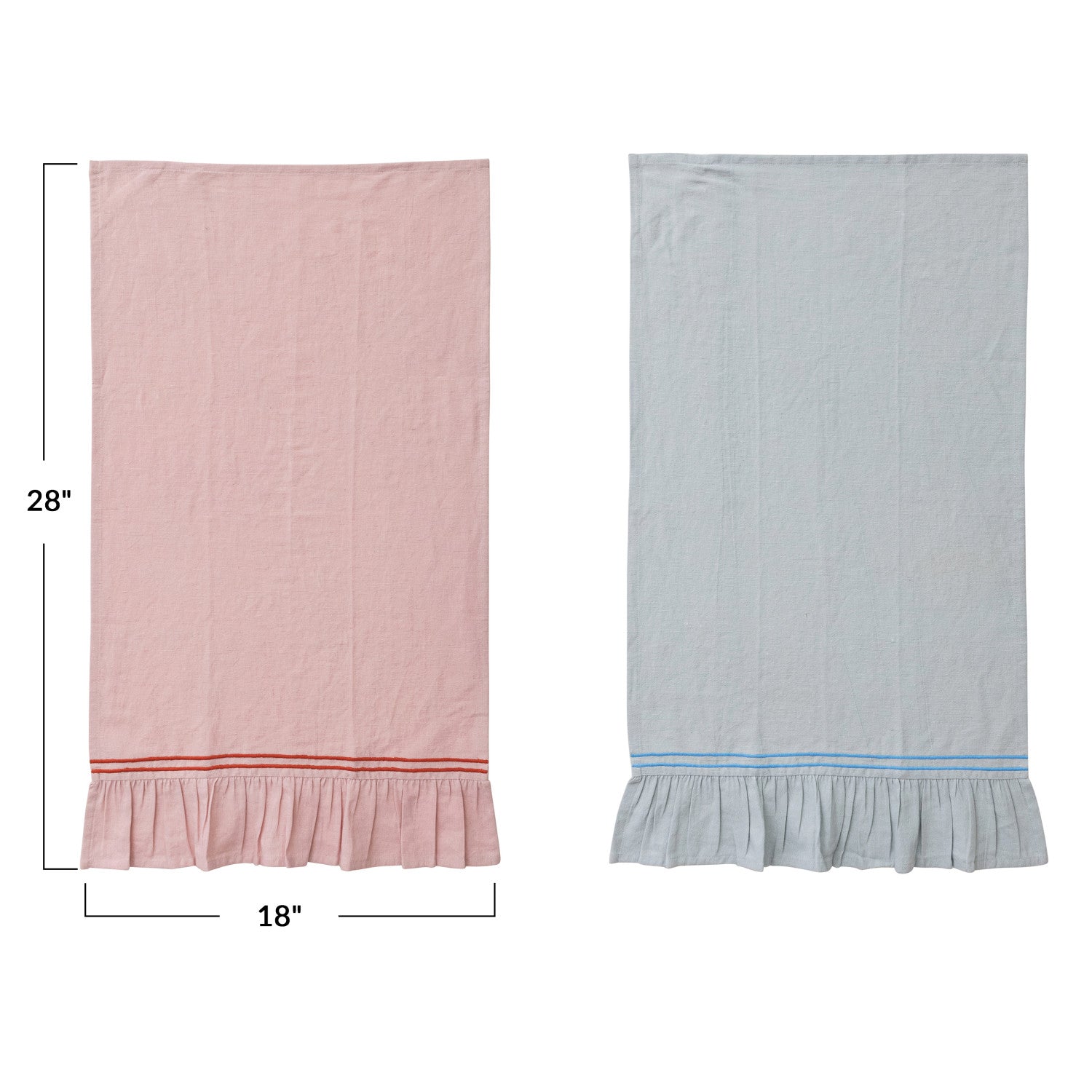 Gather Cotton Linen Embroidered Ruffle Tea Towels 28 x 18 2 Colors