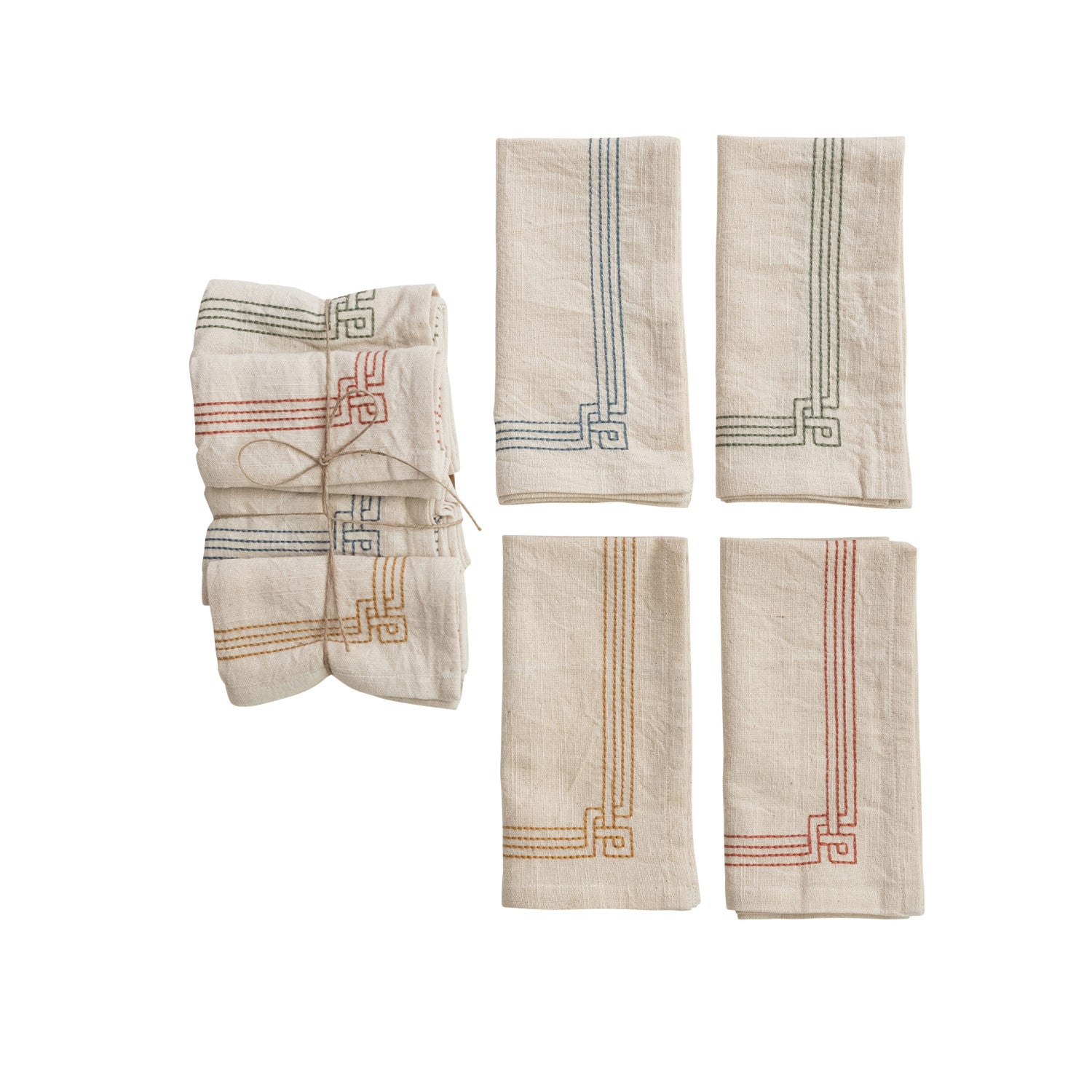 Collected Notions Cotton Embroidered Square Napkins 18 x 18 Set of 4