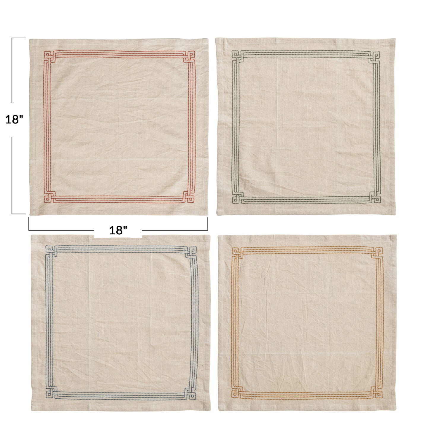 Collected Notions Cotton Embroidered Square Napkins 18 x 18 Set of 4