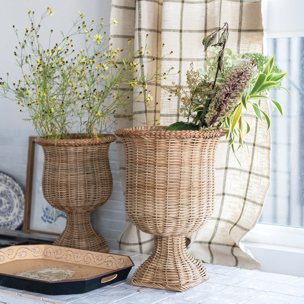 Woven Rattan Urns 13.5 x 18.5 Natural Set of 2