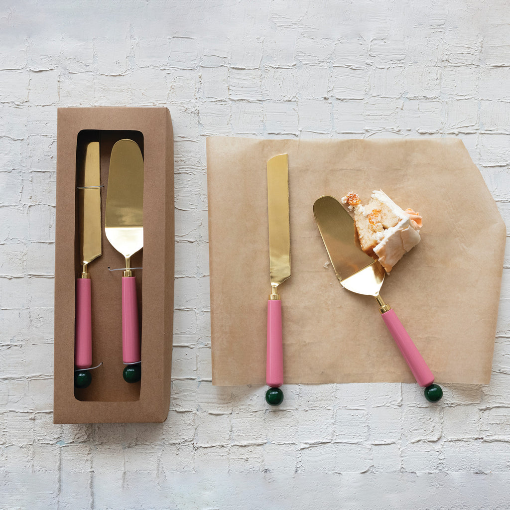 Magpie Stainless Steel Cake Servers Gold Resin Set of 2