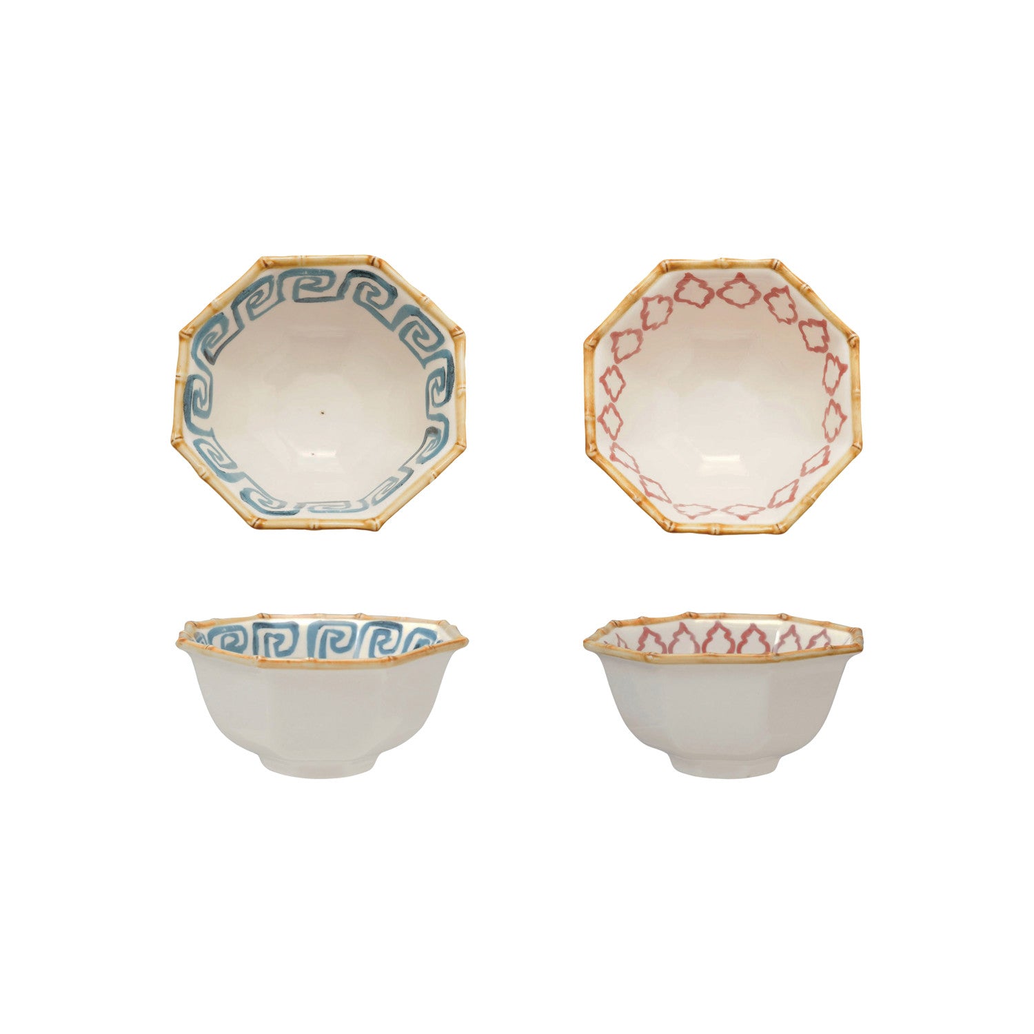 Palmera Hand-Painted Stoneware Octagon Bowl 6 x 6 2 Styles
